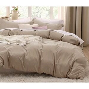 Bedsure 100% Washed Cotton Duvet Cover King 3 Piece Latte 104"x90